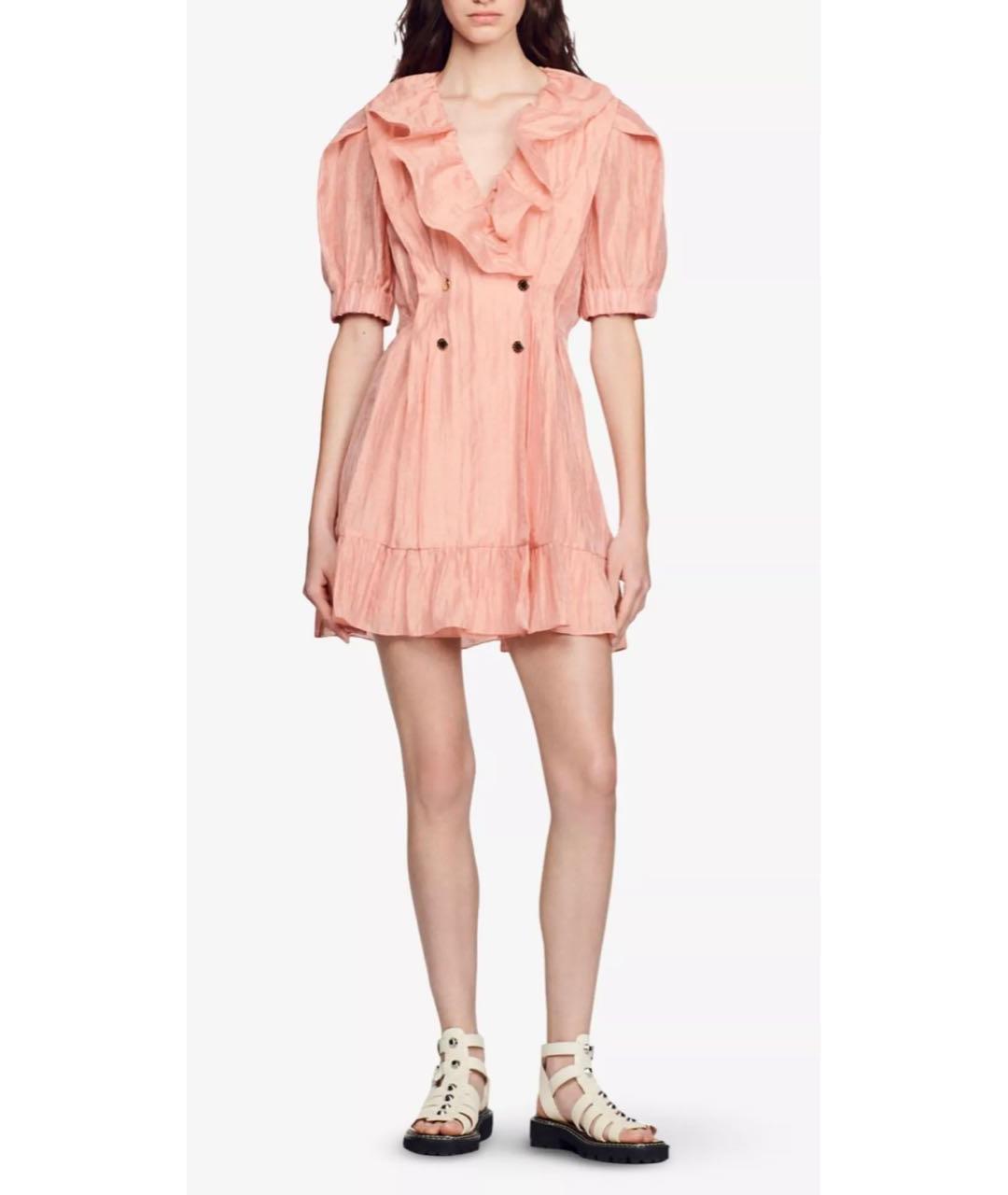 SANDRO Коралловое льняное повседневное платье, фото 7