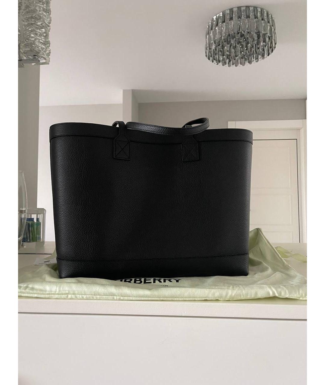 BURBERRY Черная кожаная сумка тоут, фото 3