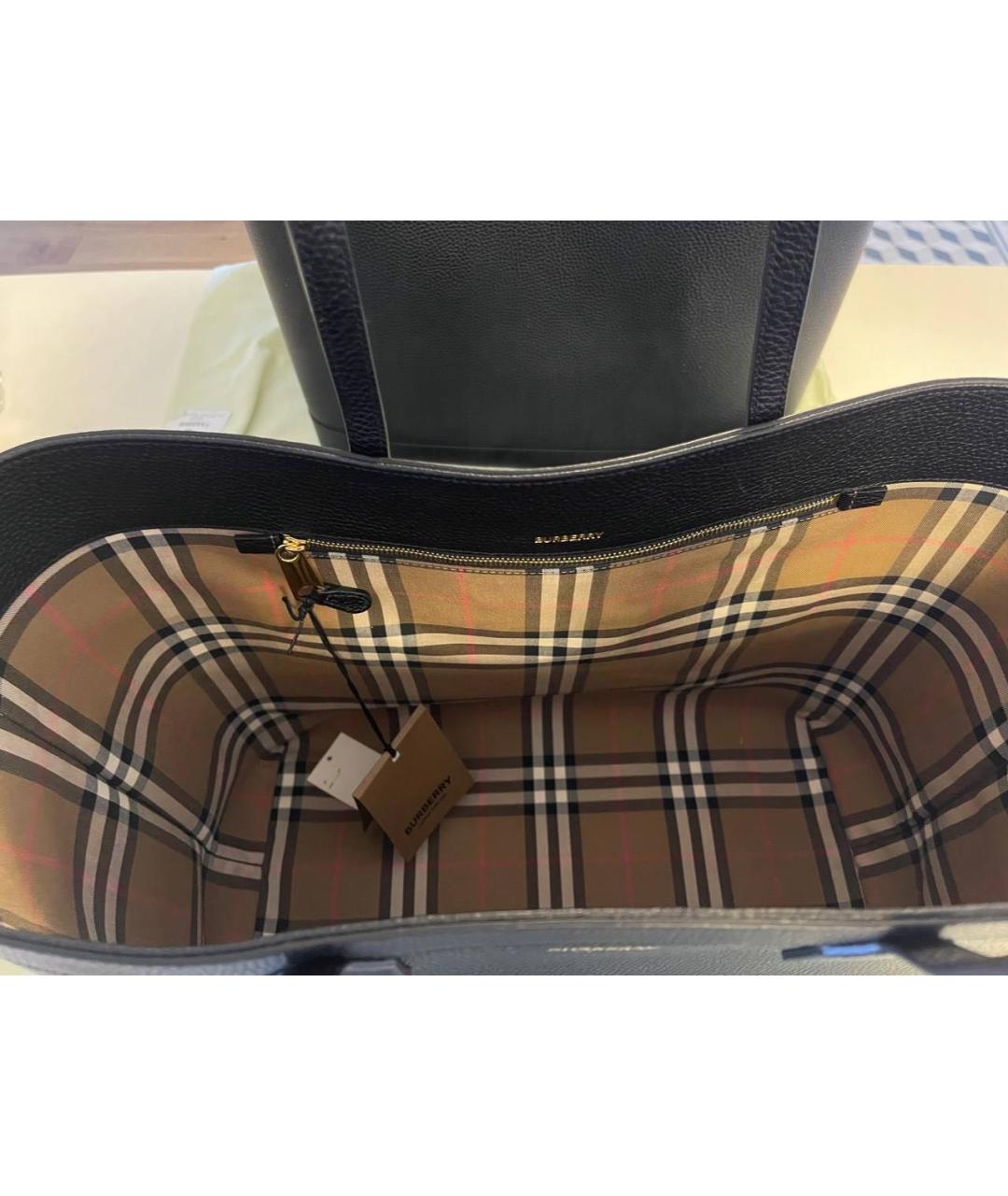 BURBERRY Черная кожаная сумка тоут, фото 4