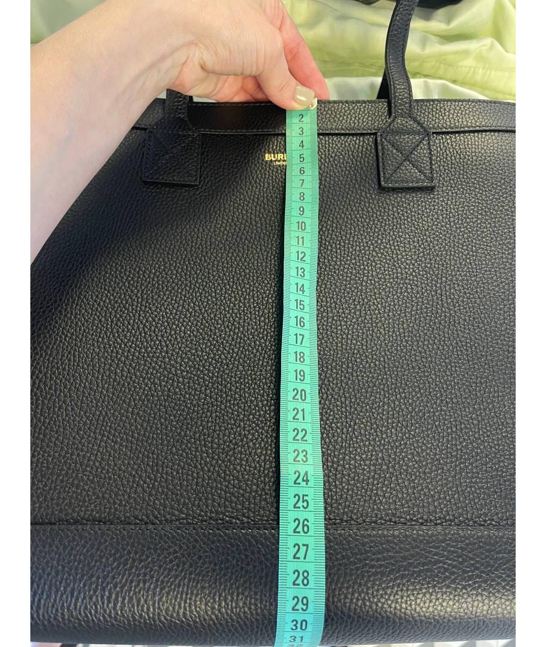 BURBERRY Черная кожаная сумка тоут, фото 6