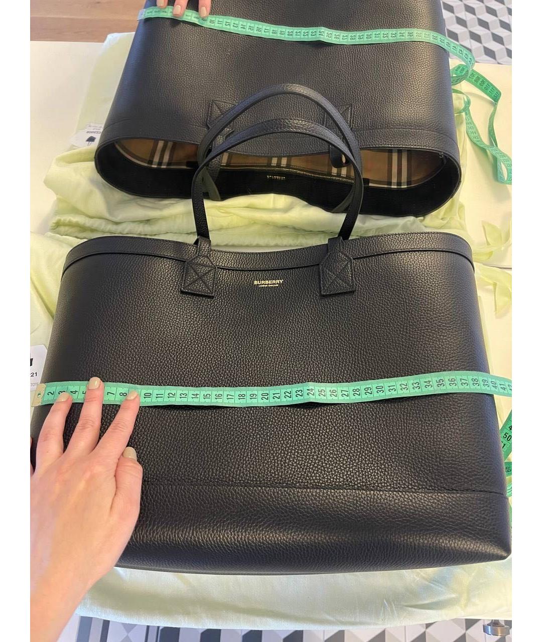 BURBERRY Черная кожаная сумка тоут, фото 5