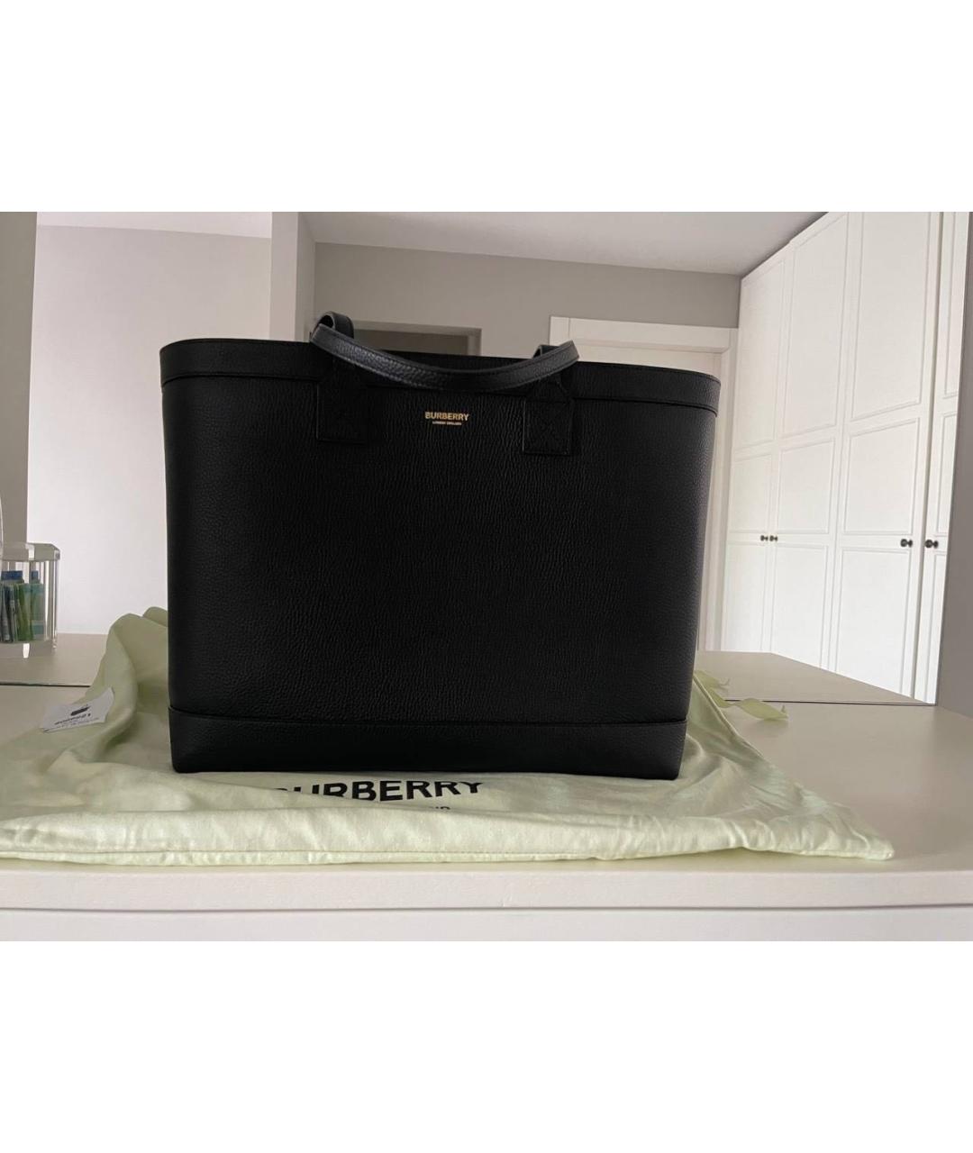 BURBERRY Черная кожаная сумка тоут, фото 7