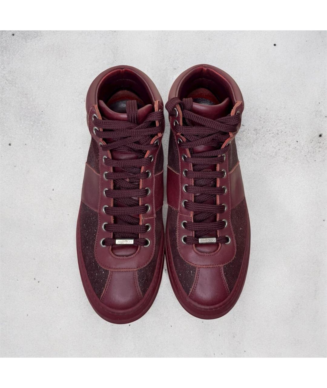 JIMMY CHOO Бордовые кожаные высокие кроссовки / кеды, фото 3