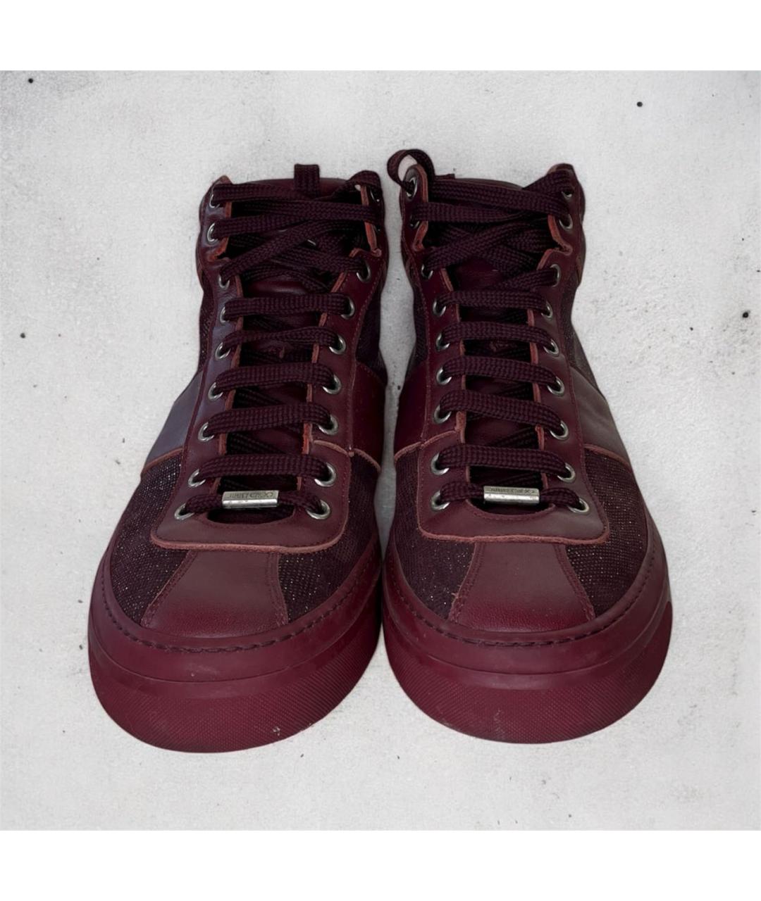 JIMMY CHOO Бордовые кожаные высокие кроссовки / кеды, фото 2