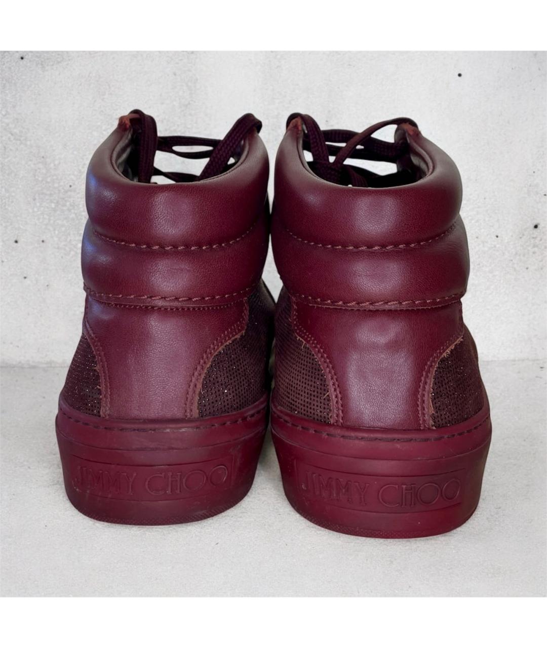 JIMMY CHOO Бордовые кожаные высокие кроссовки / кеды, фото 4