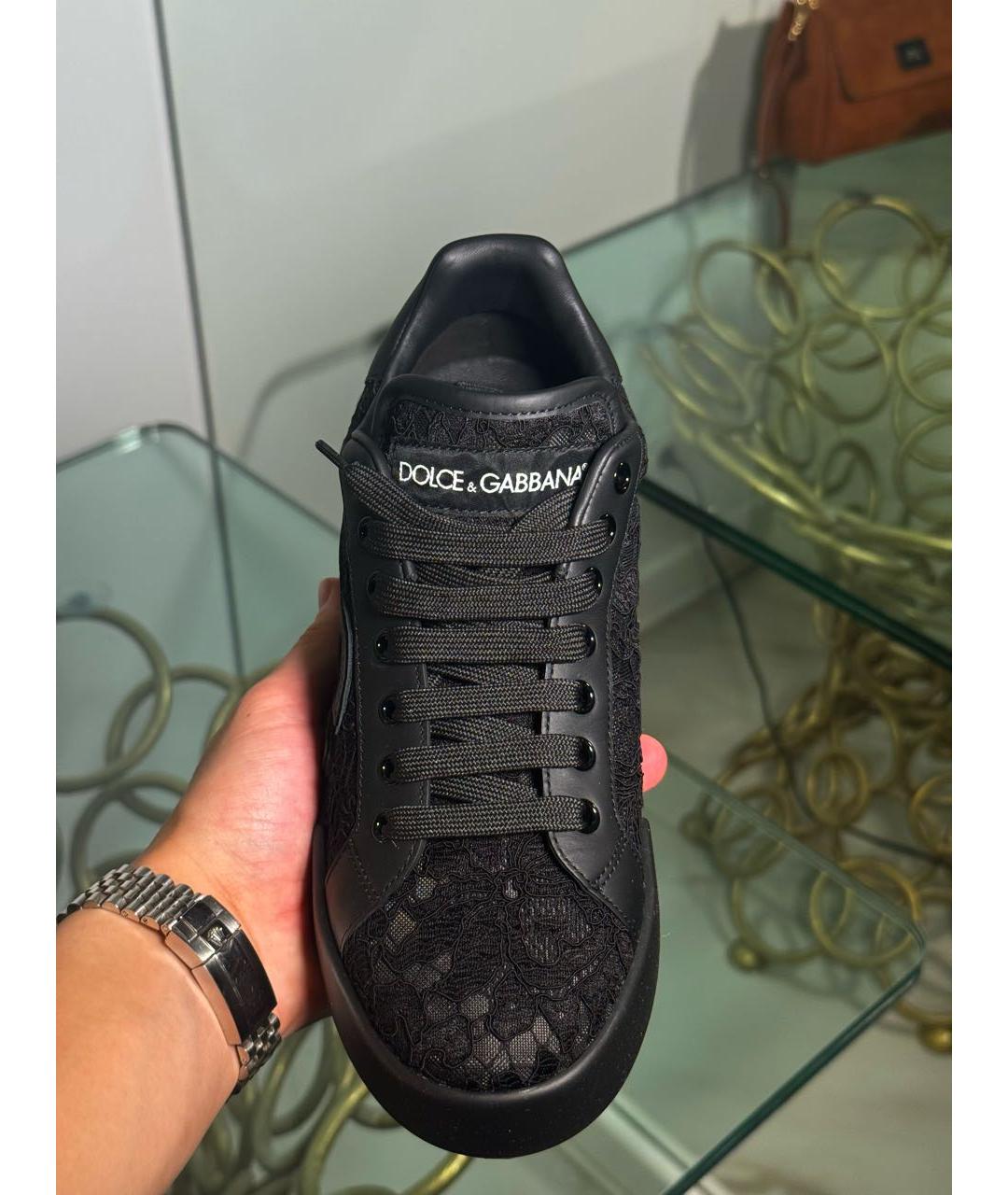 DOLCE&GABBANA Черные кожаные кеды, фото 2