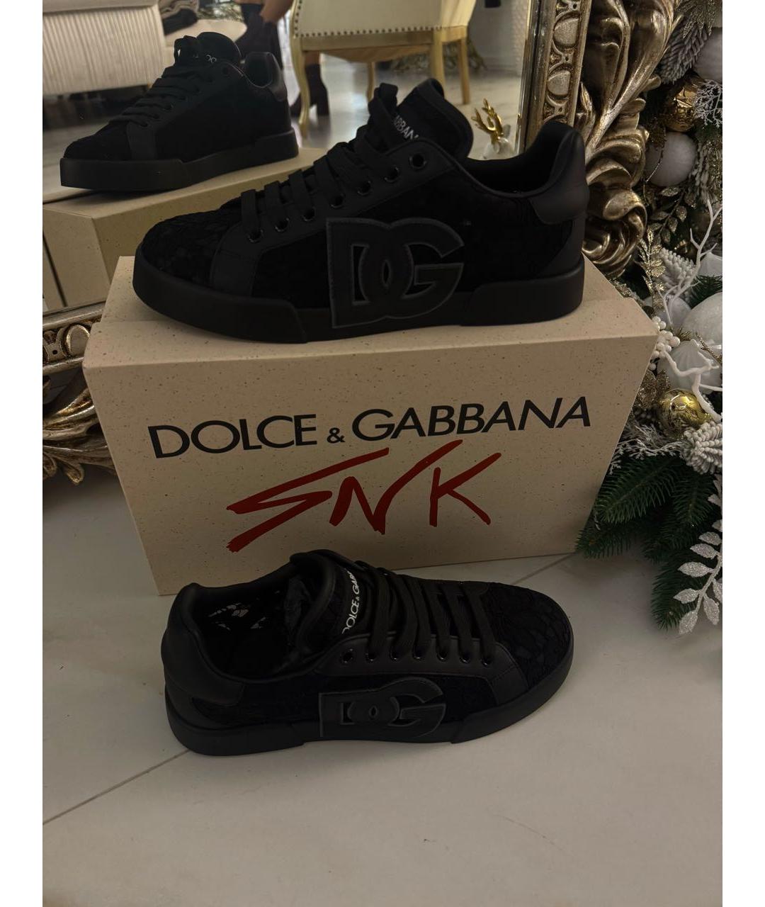 DOLCE&GABBANA Черные кожаные кеды, фото 3