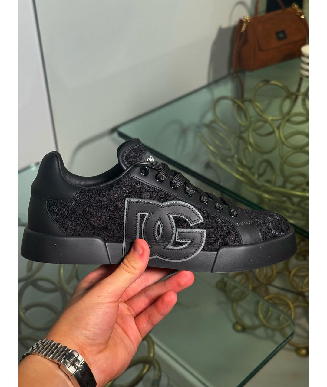 DOLCE&GABBANA Черные кожаные кеды, фото 8