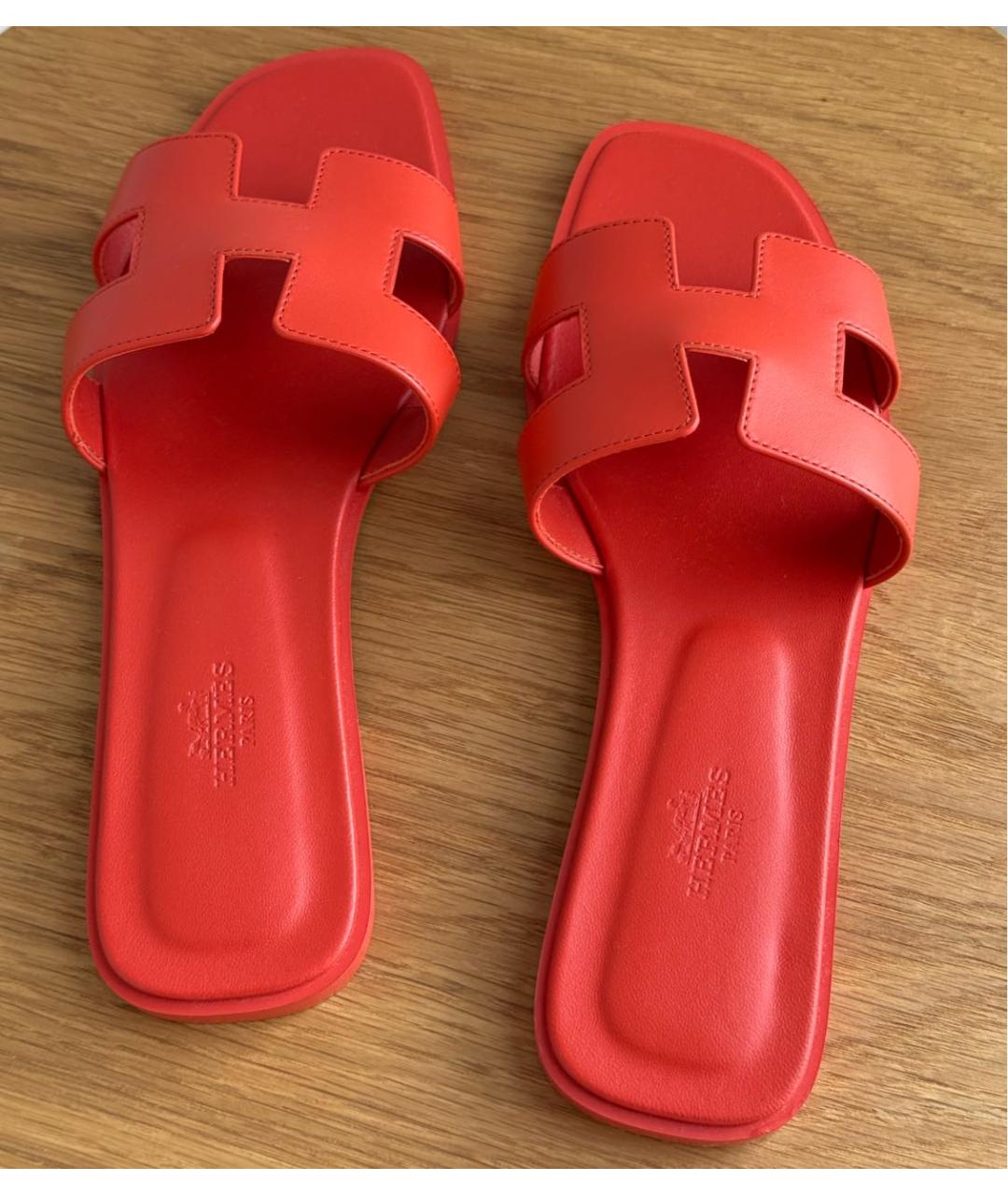 HERMES Красные кожаные сандалии, фото 3