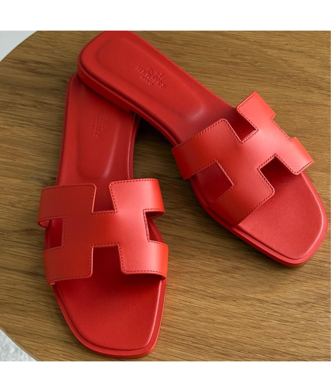 HERMES Красные кожаные сандалии, фото 2