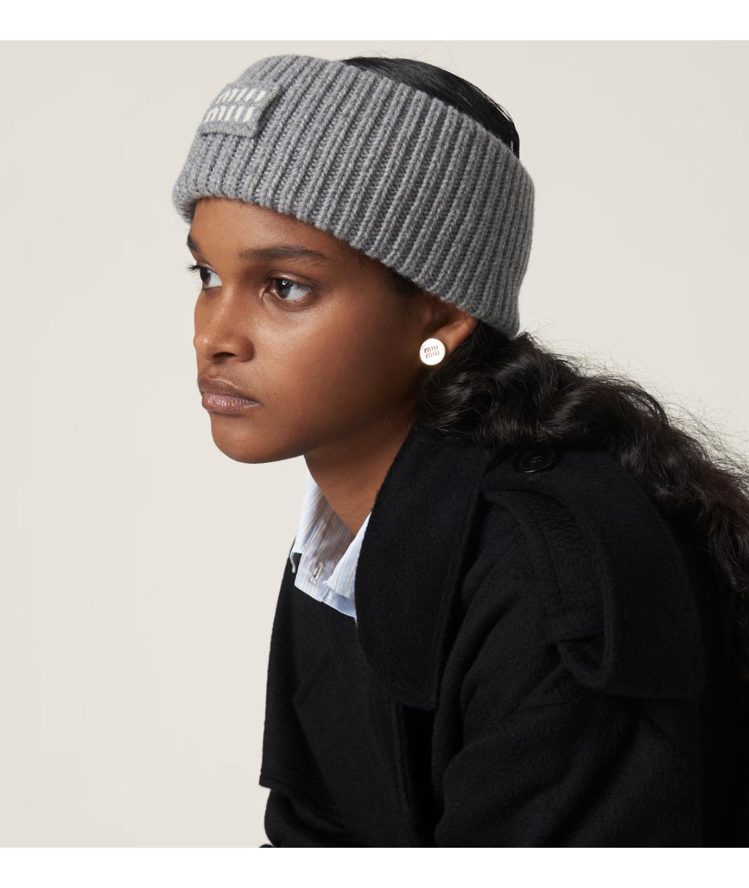 MIU MIU Серая шерстяная повязка на голову, фото 2