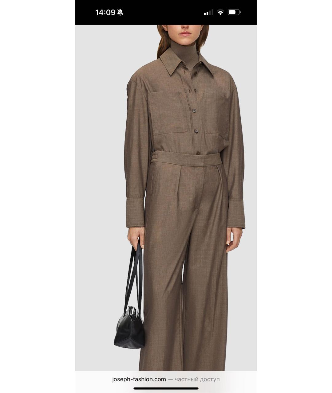 JOSEPH Коричневые шерстяные прямые брюки, фото 6