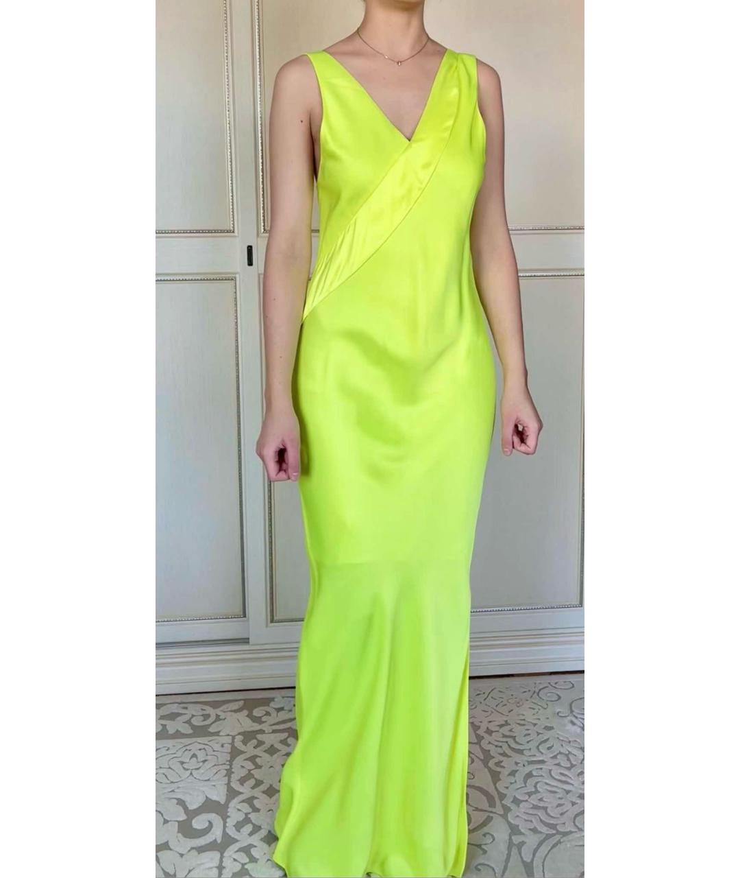 HELMUT LANG Желтое атласное повседневное платье, фото 2