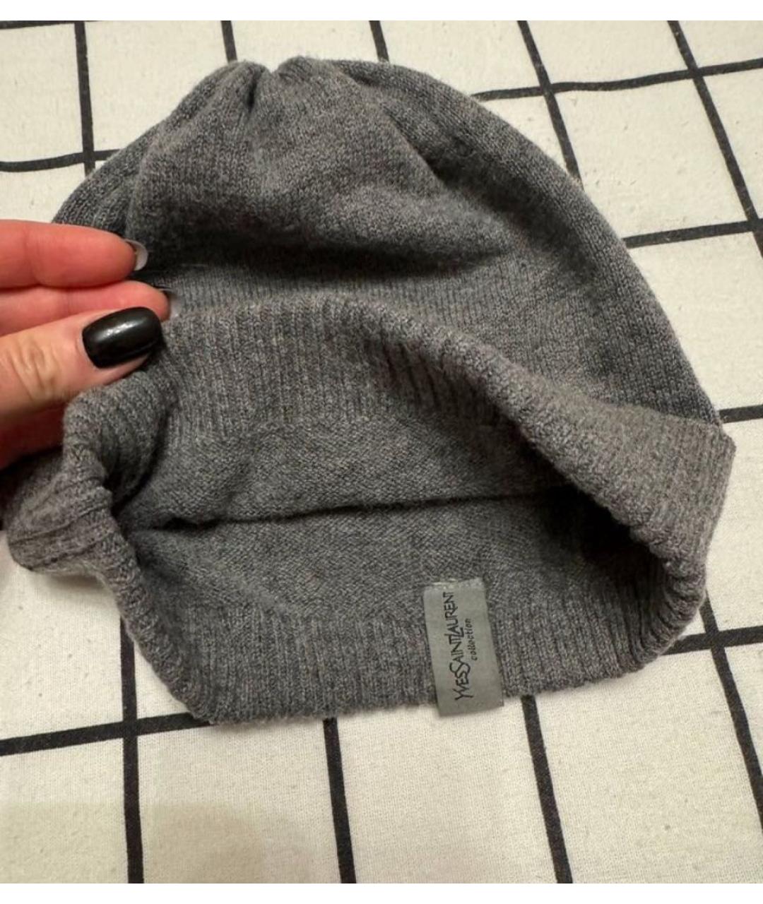 SAINT LAURENT Серая шерстяная шапка, фото 3