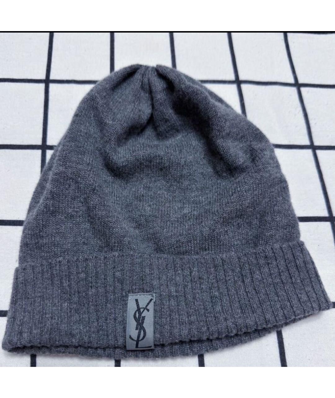 SAINT LAURENT Серая шерстяная шапка, фото 6