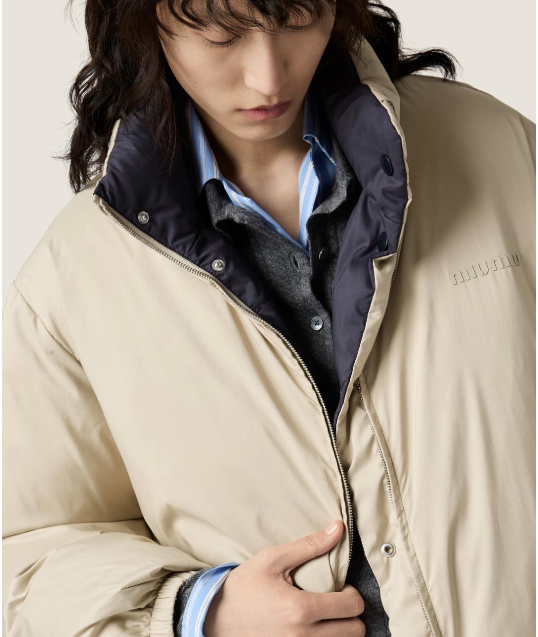 MIU MIU Бежевая полиэстеровая куртка, фото 2