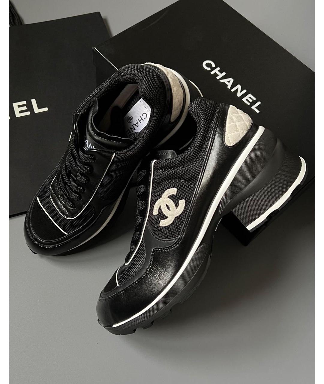 CHANEL Черные кожаные кроссовки, фото 3
