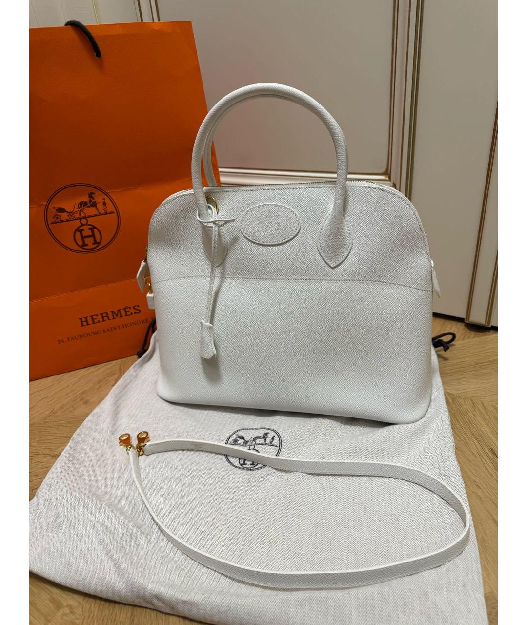 HERMES Белая кожаная сумка с короткими ручками, фото 7