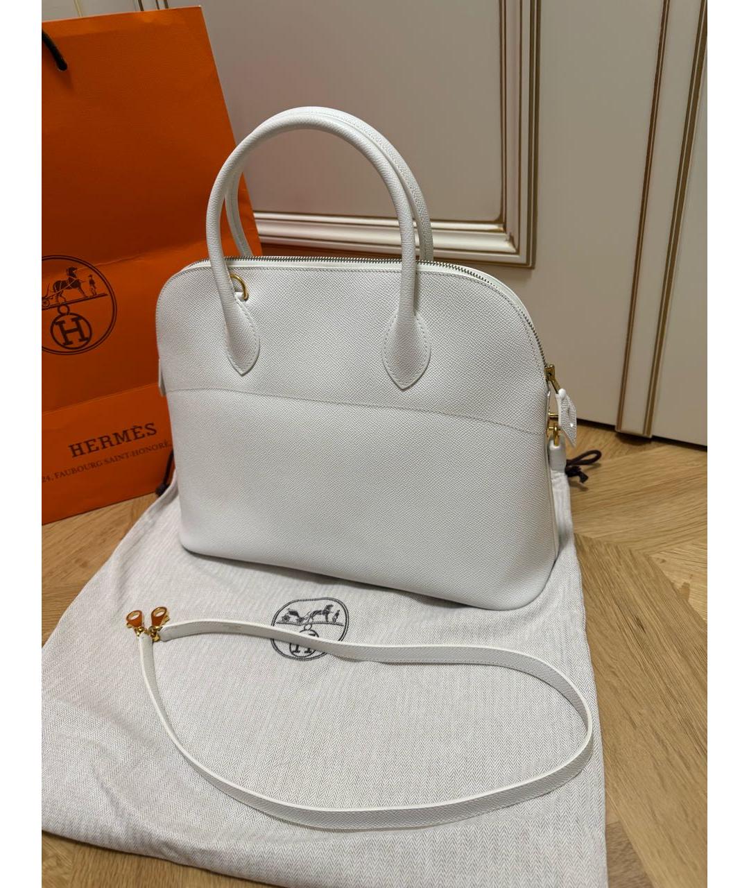 HERMES Белая кожаная сумка с короткими ручками, фото 3