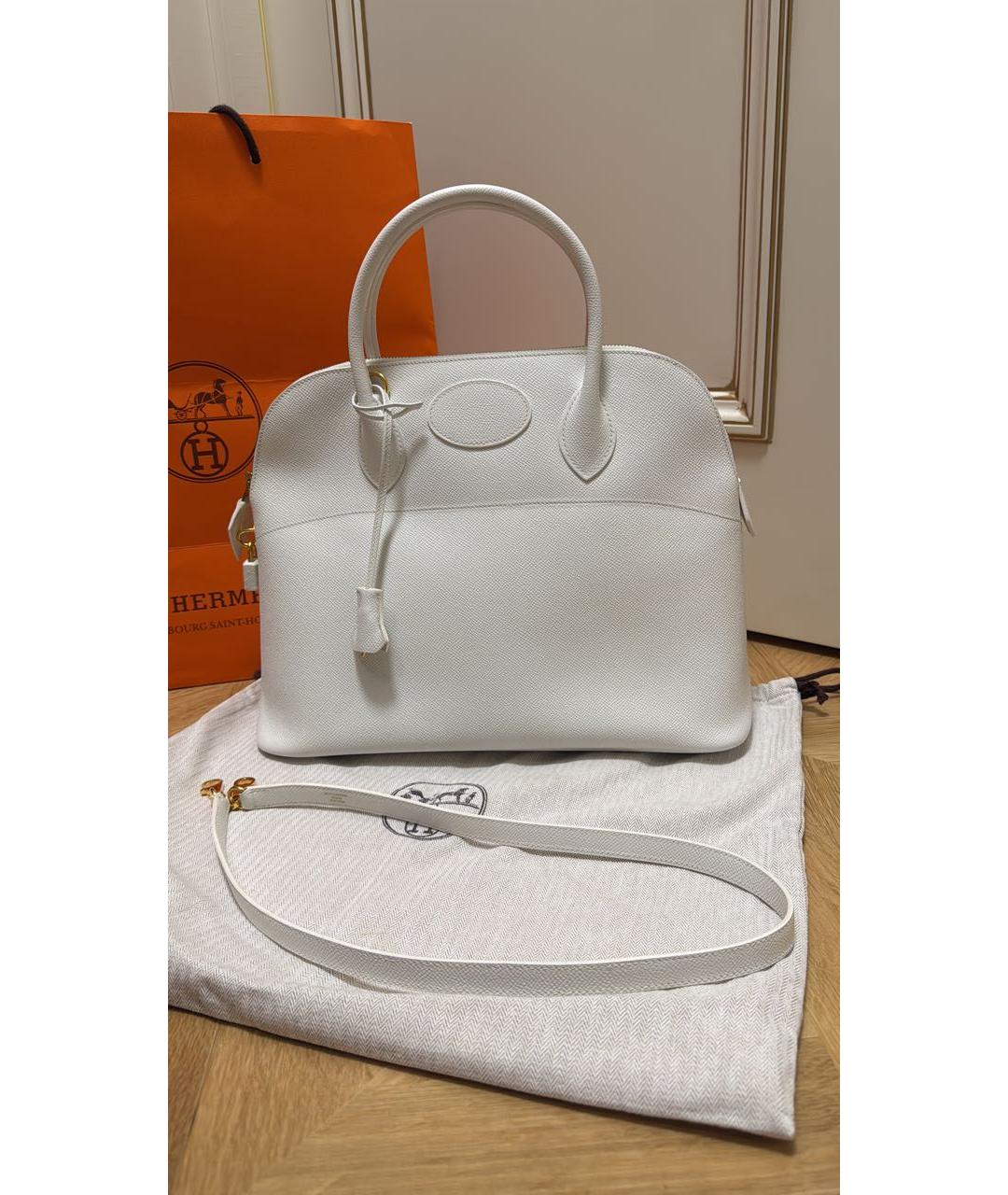 HERMES Белая кожаная сумка с короткими ручками, фото 2