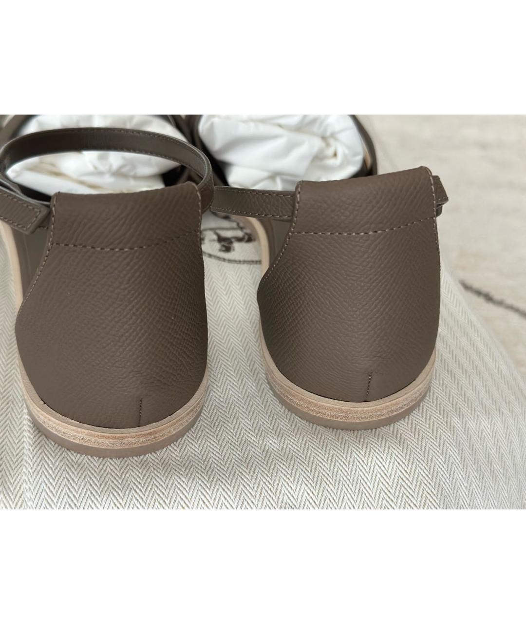 HERMES Коричневые кожаные сандалии, фото 6