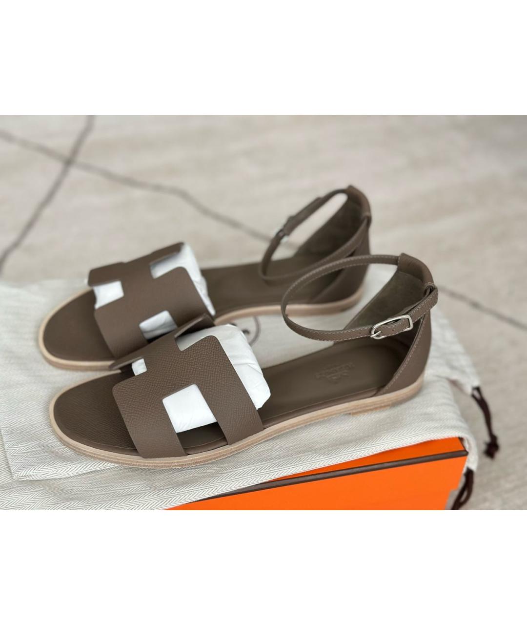 HERMES Коричневые кожаные сандалии, фото 2