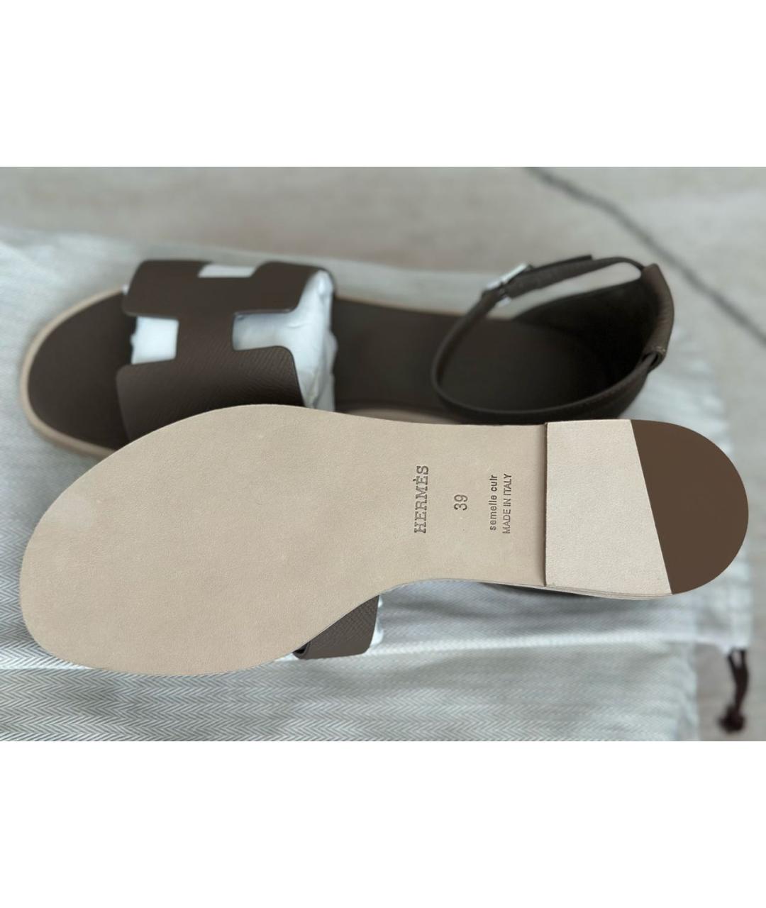 HERMES Коричневые кожаные сандалии, фото 5