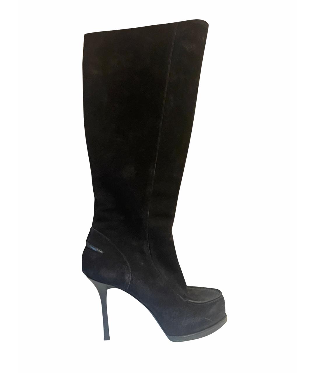 SAINT LAURENT Черные замшевые сапоги, фото 1