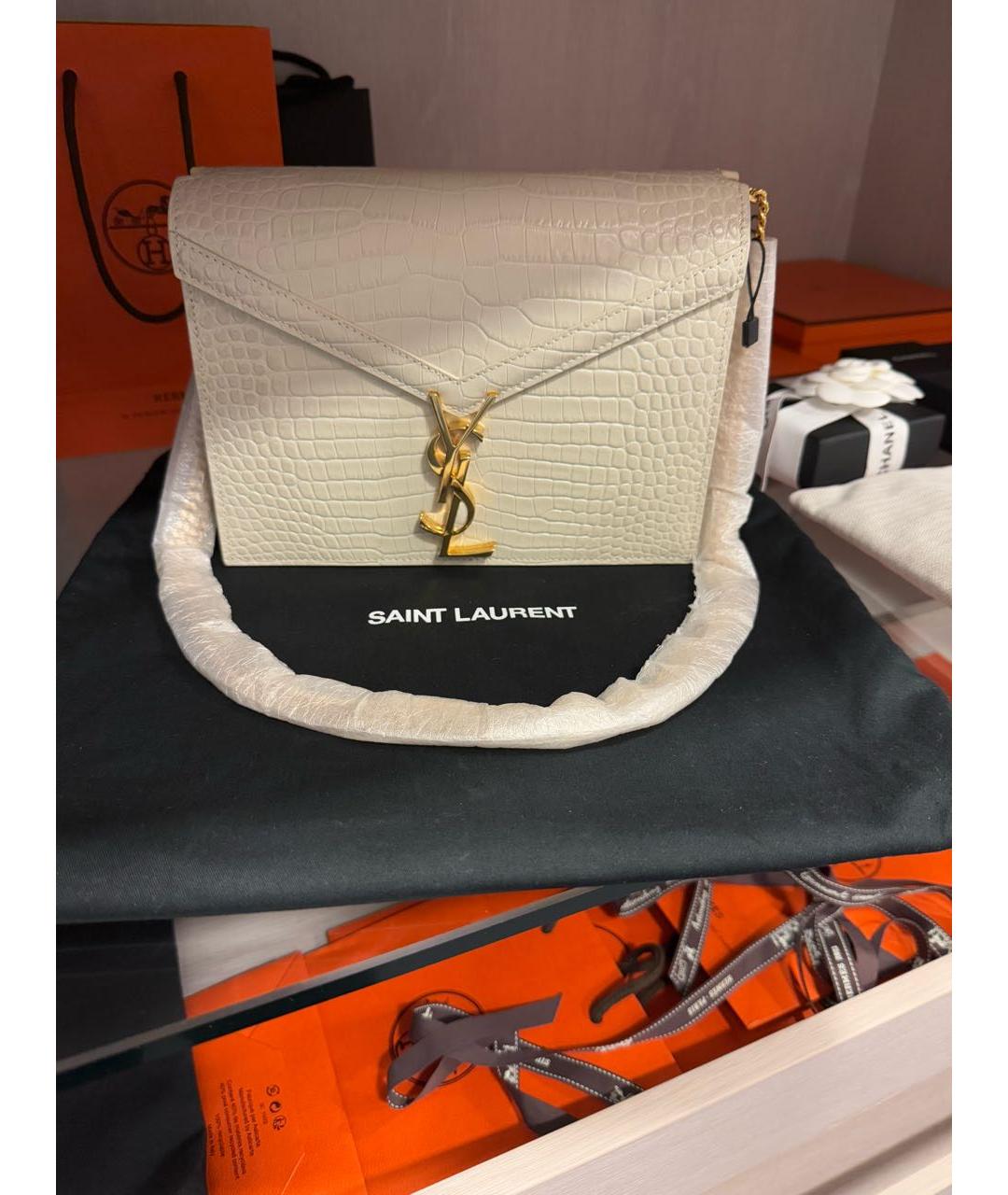 SAINT LAURENT Белая кожаная сумка через плечо, фото 2
