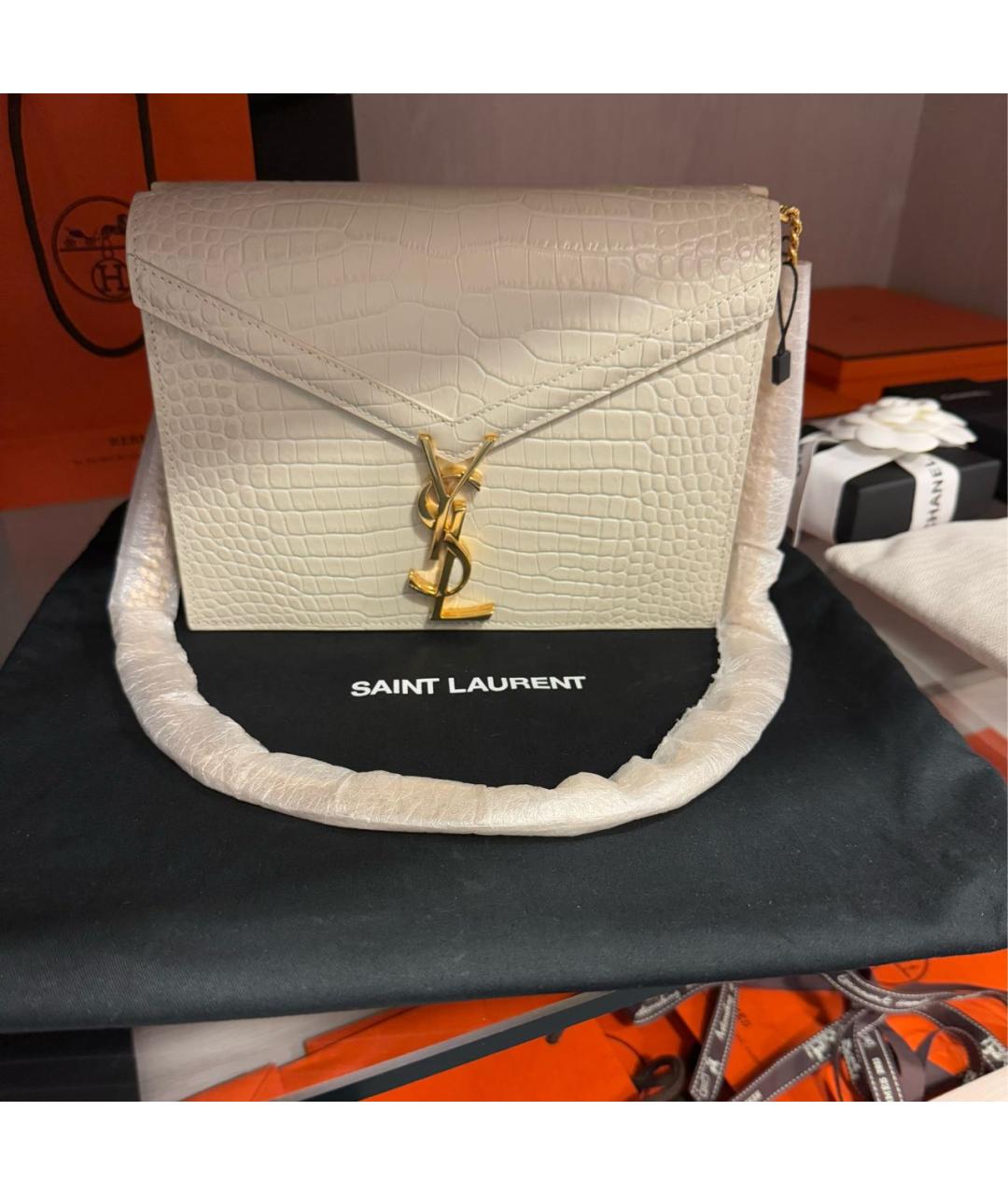 SAINT LAURENT Белая кожаная сумка через плечо, фото 2