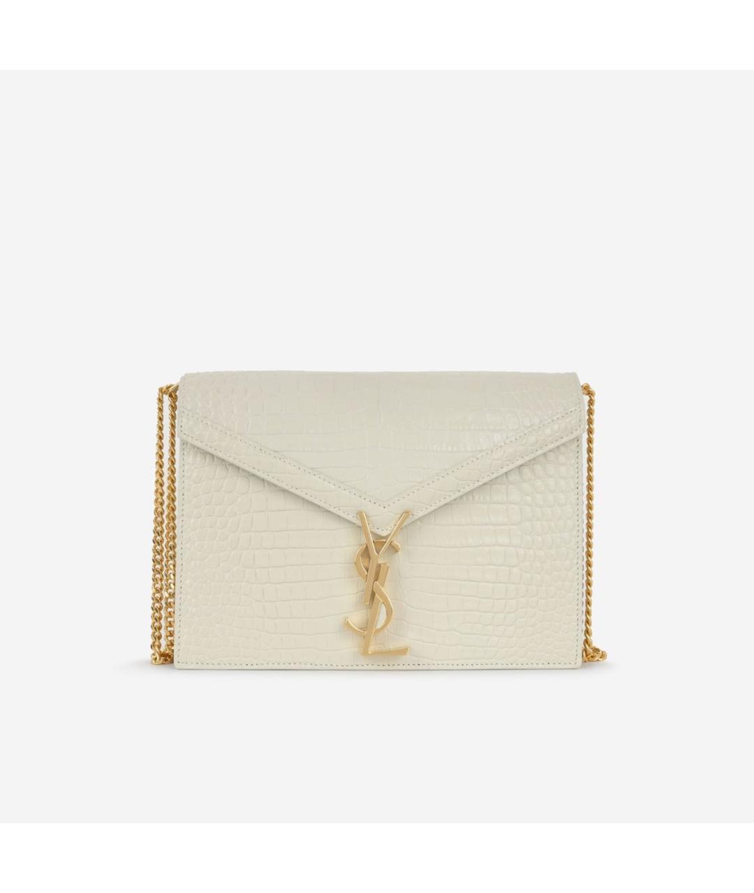 SAINT LAURENT Белая кожаная сумка через плечо, фото 3
