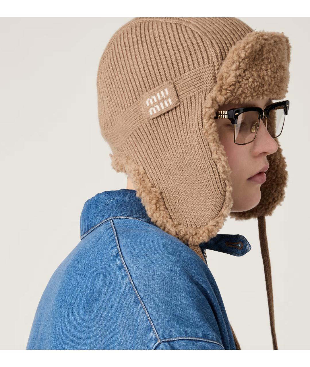 MIU MIU Коричневая синтетическая шапка, фото 2