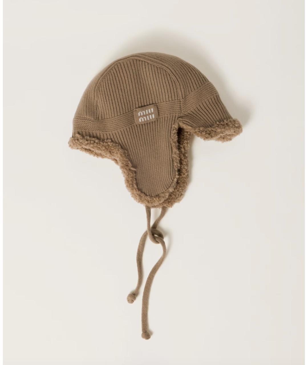 MIU MIU Коричневая синтетическая шапка, фото 4