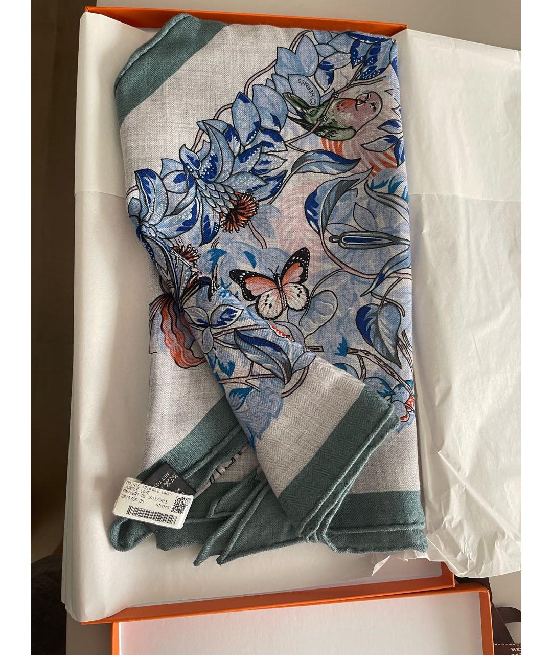 HERMES Голубой кашемировый платок, фото 3