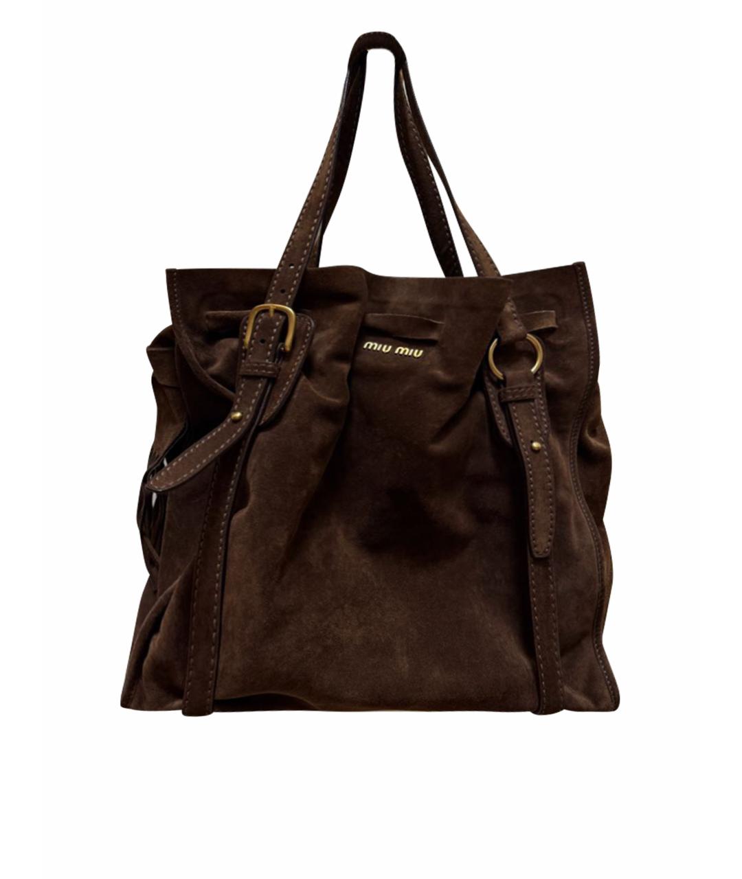 MIU MIU Коричневая замшевая сумка с короткими ручками, фото 1