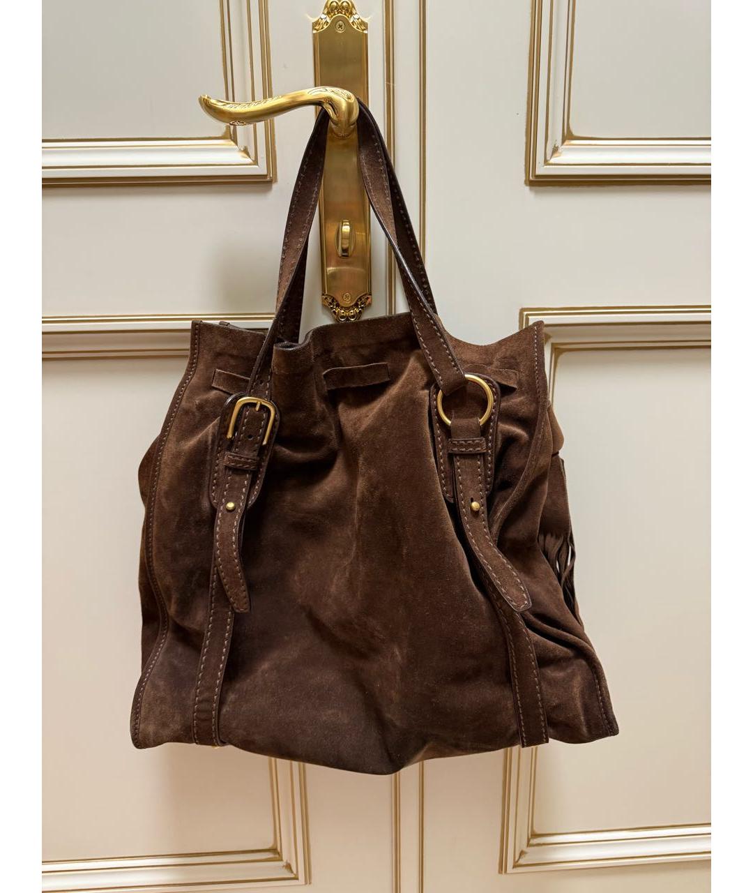 MIU MIU Коричневая замшевая сумка с короткими ручками, фото 2