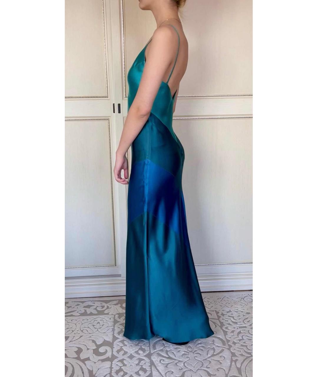 MAX MARA Бирюзовое шелковое вечернее платье, фото 3