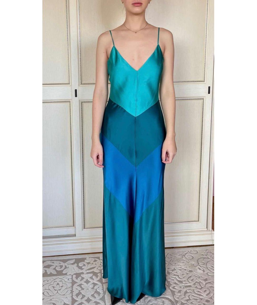 MAX MARA Бирюзовое шелковое вечернее платье, фото 5