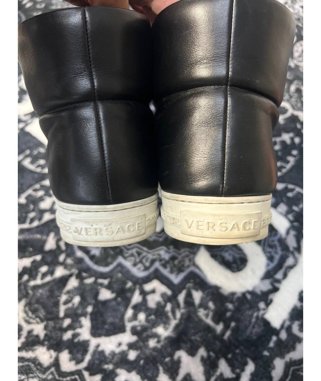 VERSACE COLLECTION Черные кожаные высокие кроссовки / кеды, фото 4