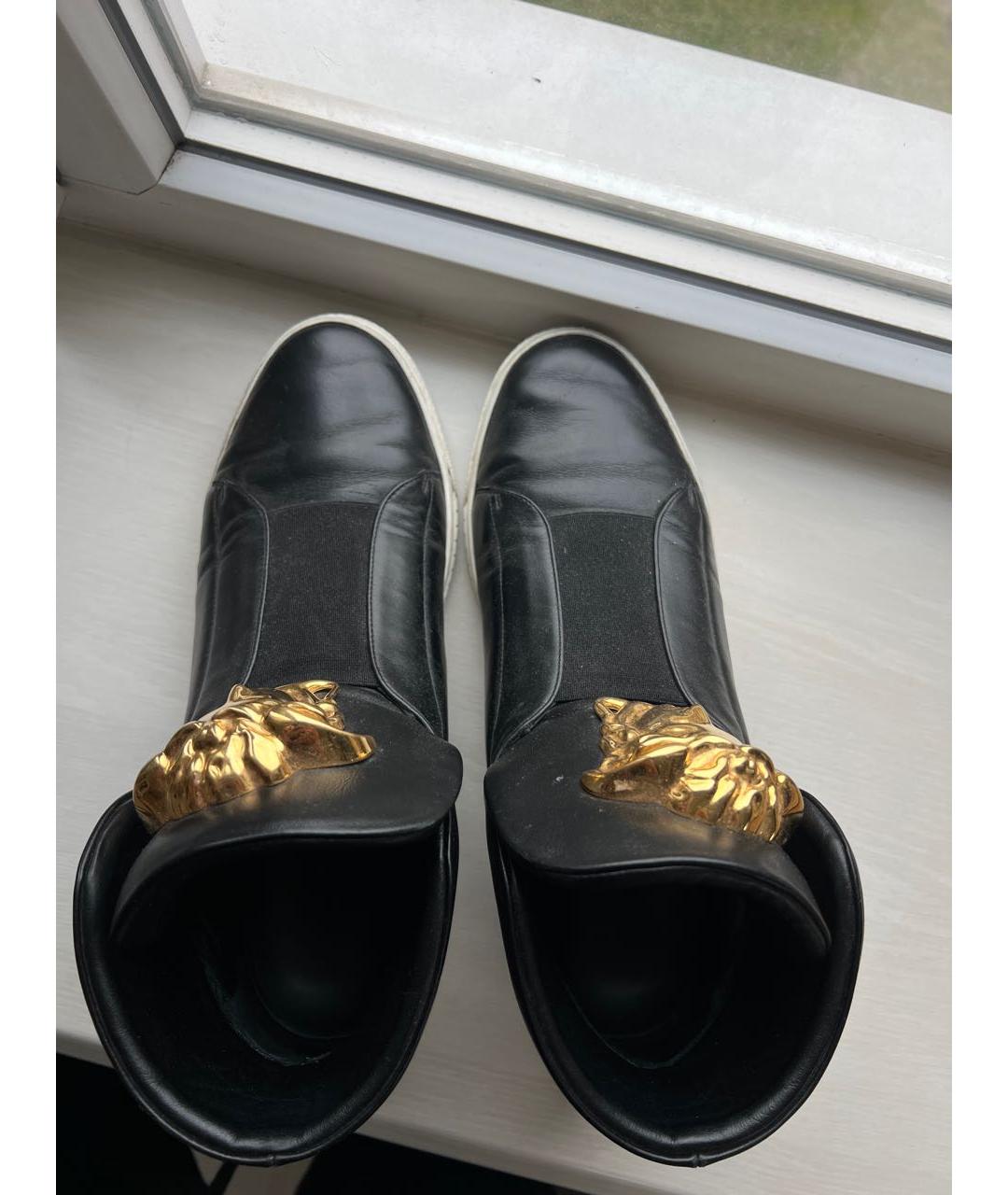 VERSACE COLLECTION Черные кожаные высокие кроссовки / кеды, фото 3