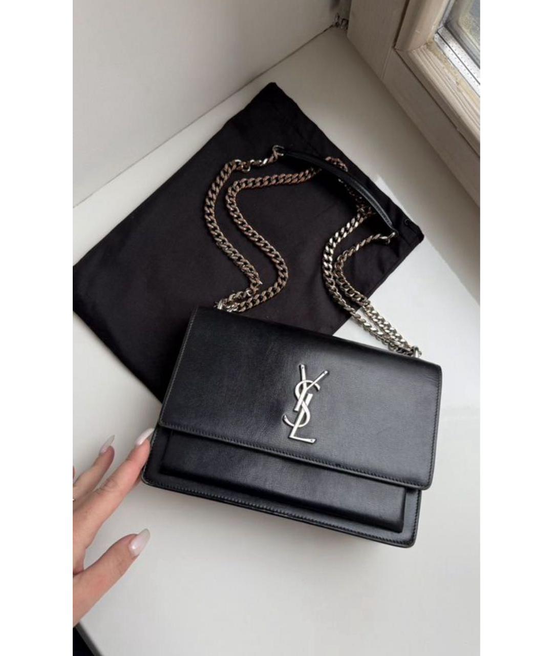 SAINT LAURENT Черная кожаная сумка через плечо, фото 2