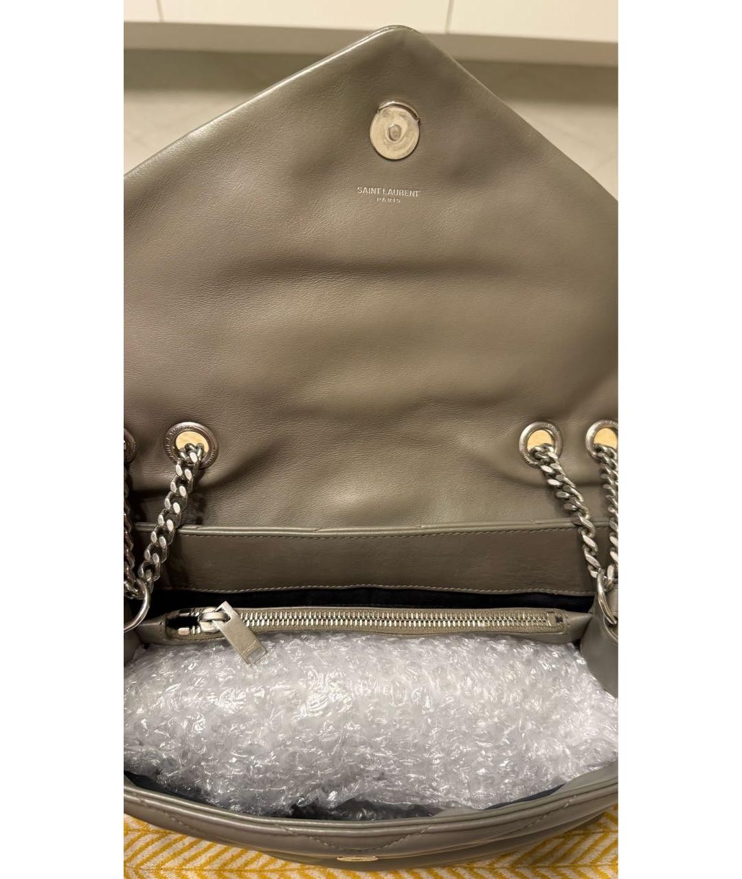 SAINT LAURENT Серая кожаная сумка с короткими ручками, фото 4