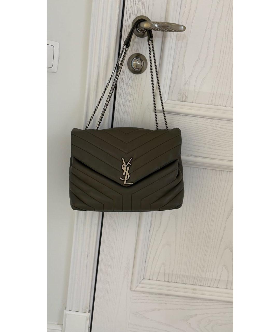 SAINT LAURENT Серая кожаная сумка с короткими ручками, фото 5