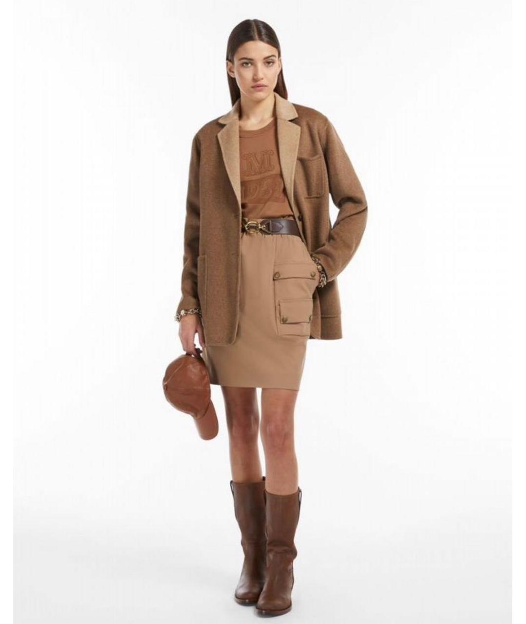 MAX MARA Бежевая шерстяная юбка миди, фото 3