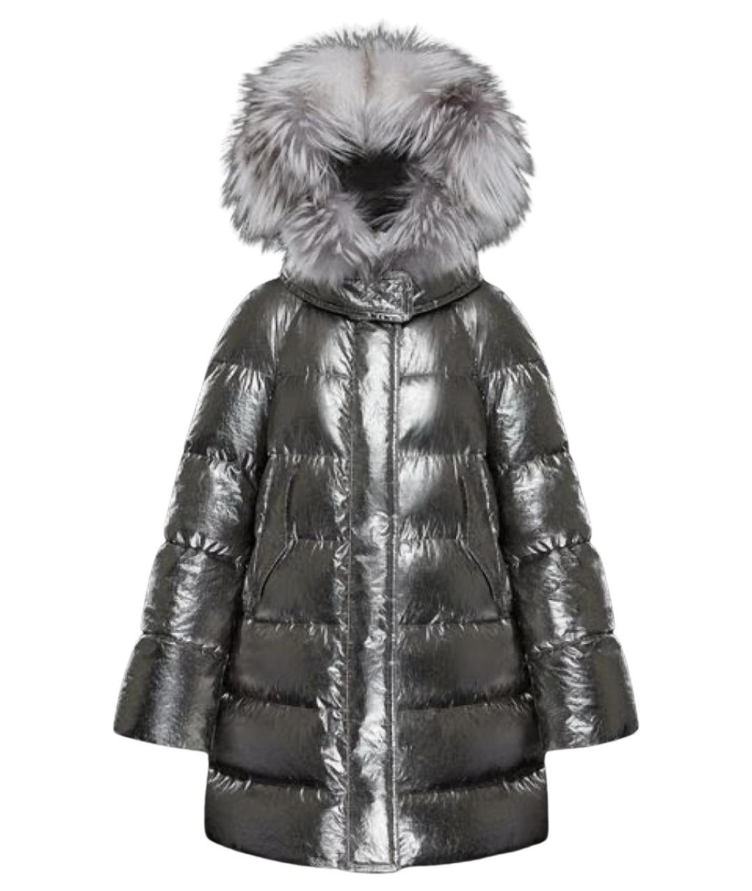MONCLER Серебрянный полиамидовый пуховик, фото 1