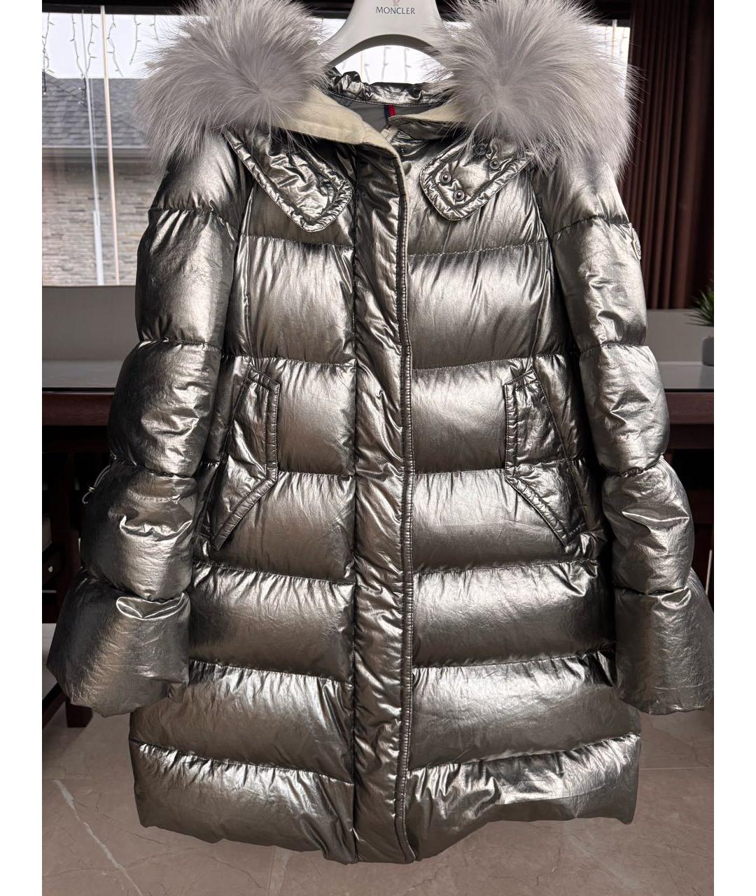 MONCLER Серебрянный полиамидовый пуховик, фото 5