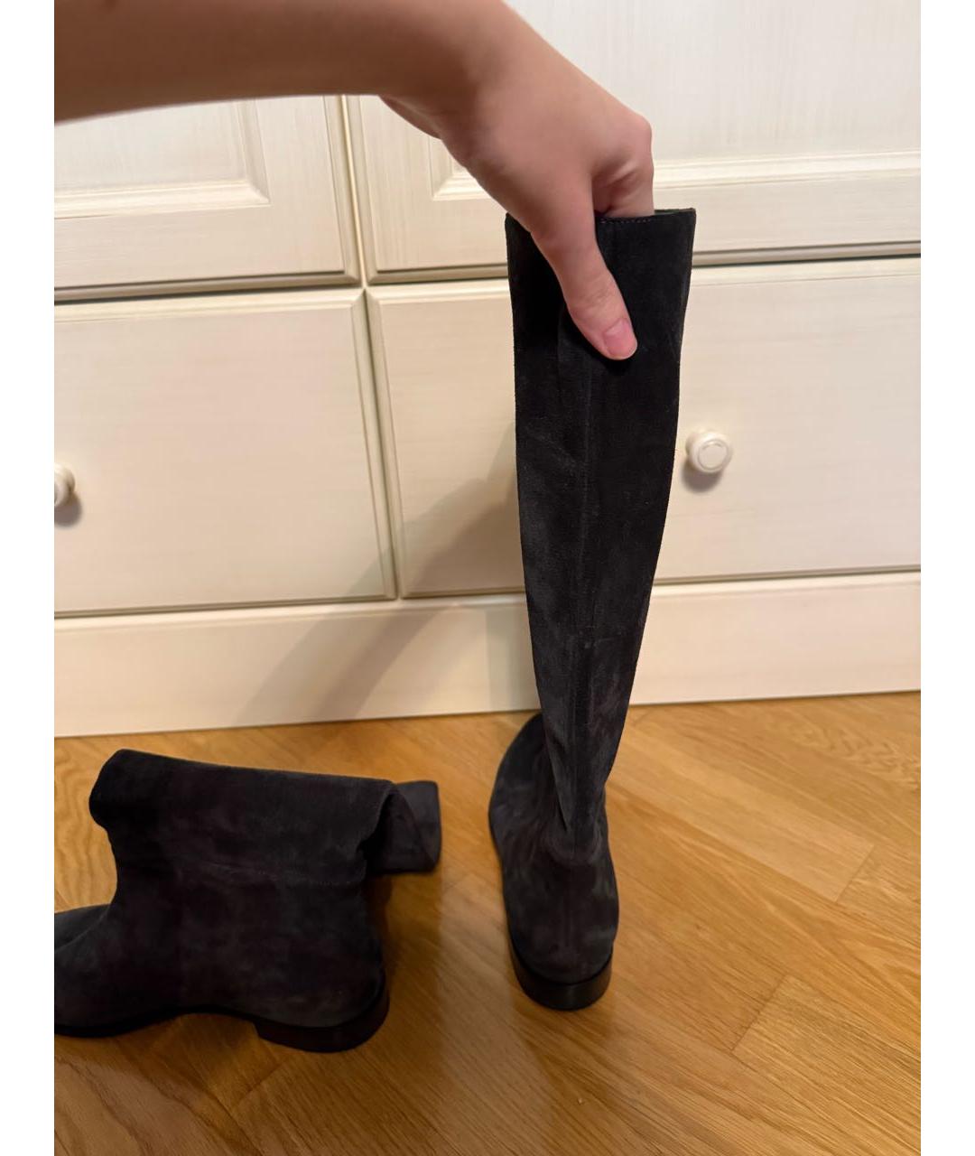 SERGIO ROSSI Черные замшевые сапоги, фото 3