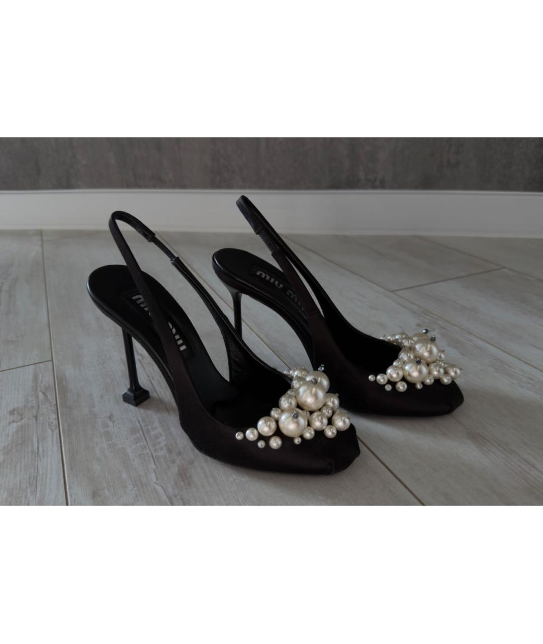 MIU MIU Черные текстильные босоножки, фото 6