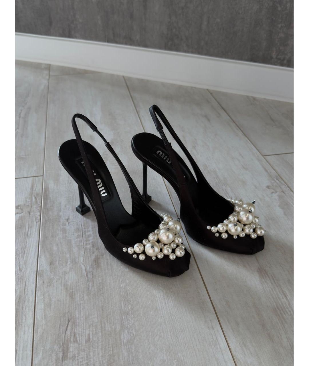 MIU MIU Черные текстильные босоножки, фото 5