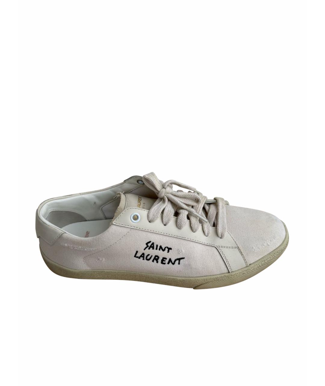 SAINT LAURENT Бежевые кожаные кеды, фото 1